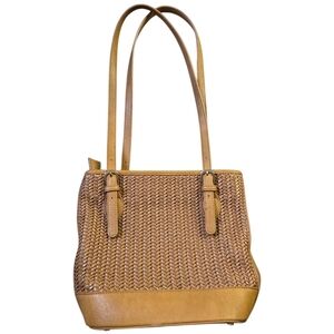 Miztique Tan Faux Leather Woven Shoulder Bag